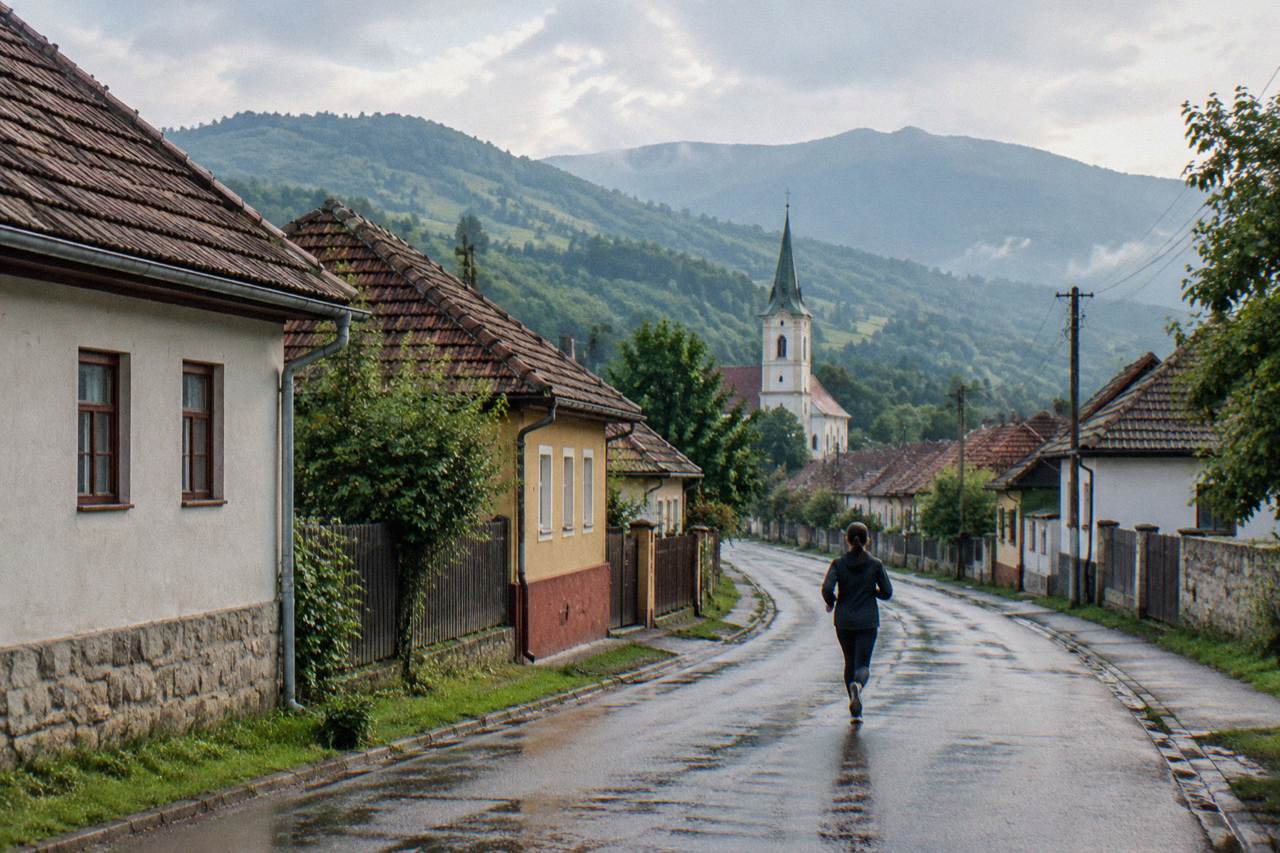 Traditional houses in Rășinari village at the foot of the Cindrel mountains