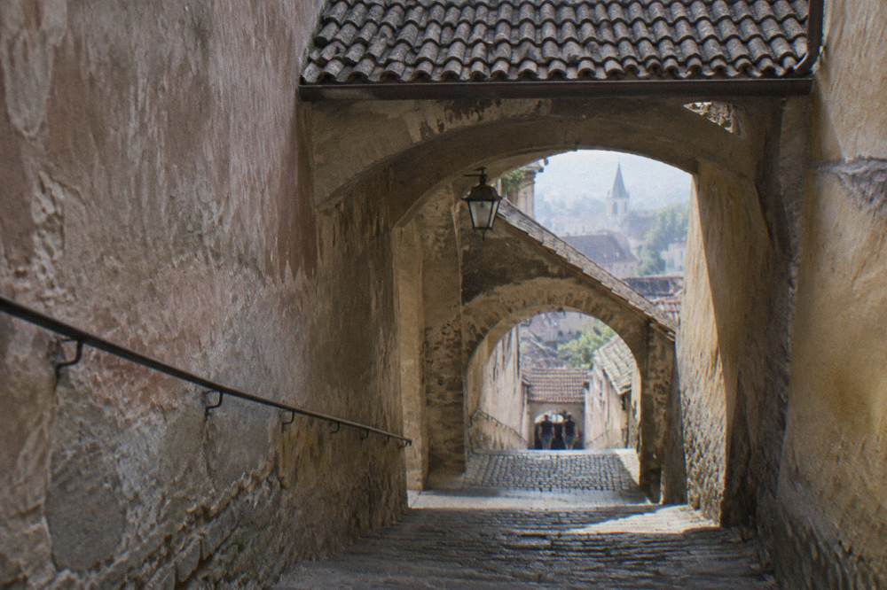The Stairs Passage in Sibiu, a stone staircase between old walls linking the upper and lower town