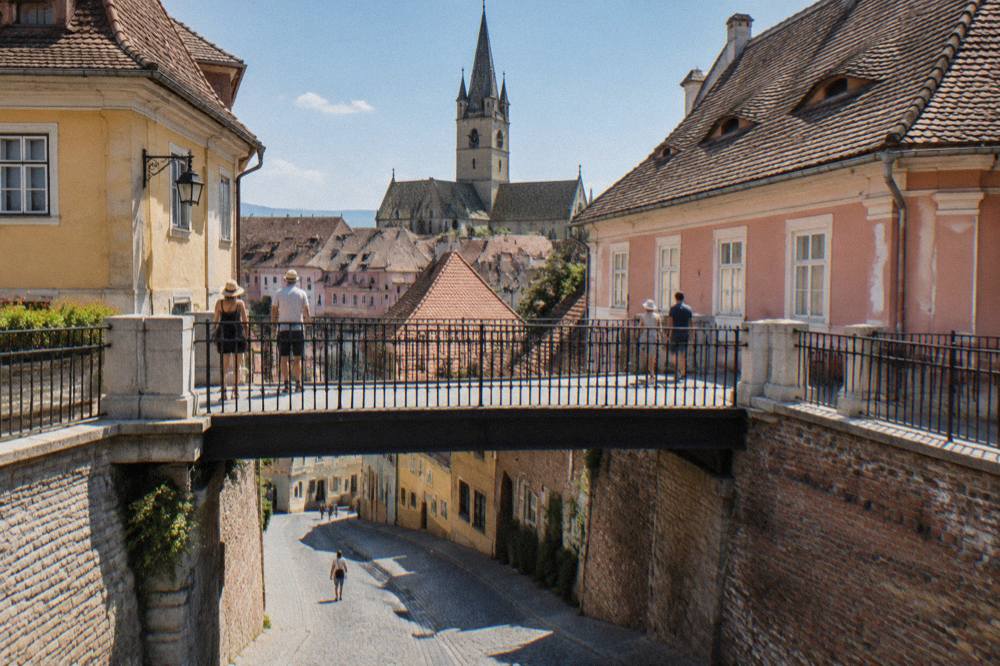 The Bridge of Lies in Sibiu on a bright summer morning