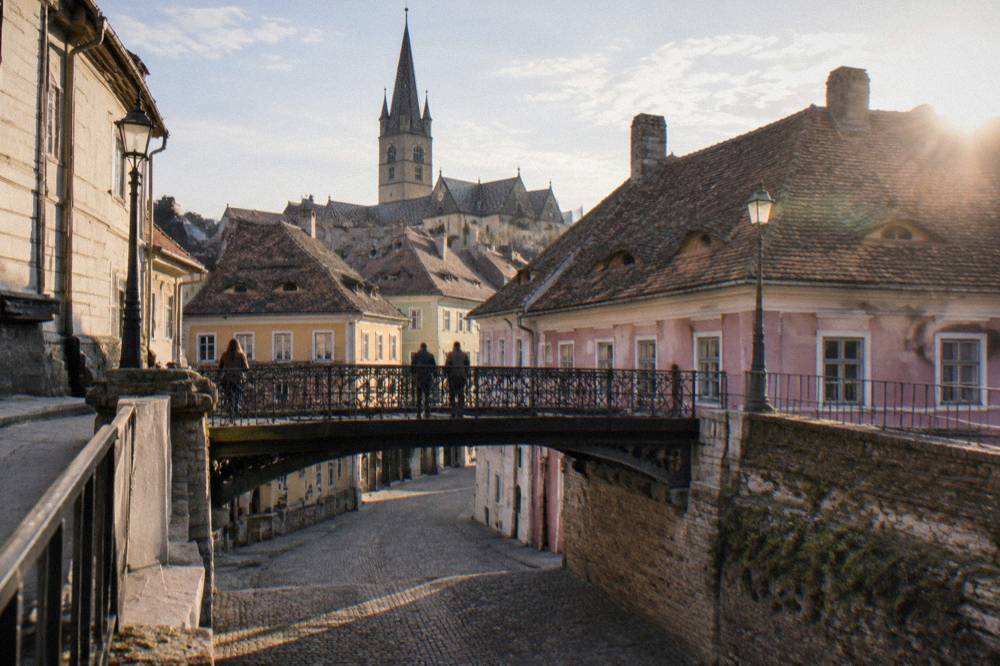 The Bridge of Lies iron footbridge linking the Little Square to Huet Square in Sibiu