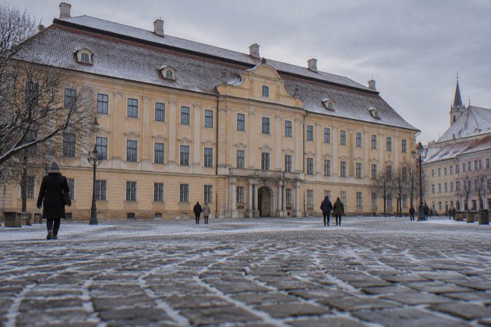 Brukenthal Palace facade on the south side of a grand square