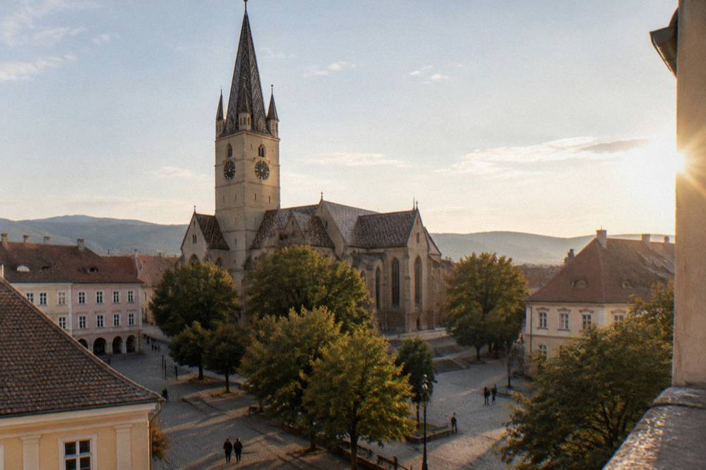 Gothic Evangelical Cathedral seen from Huet Square in Sibiu